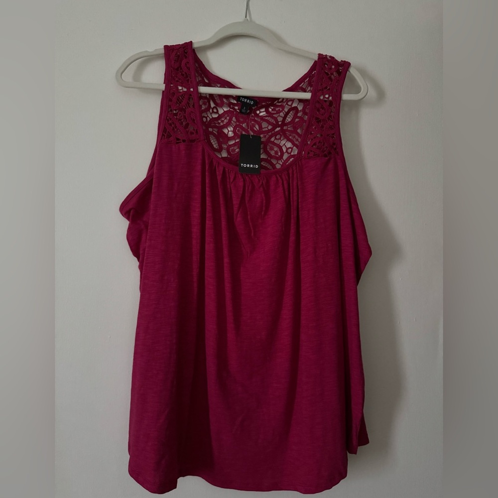 Torrid Fuchsia Sleeveless Top with Lace Accents